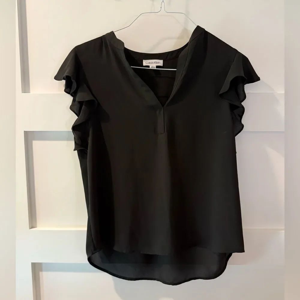 Calvin Klein Black Flutter Sleeve Blouse